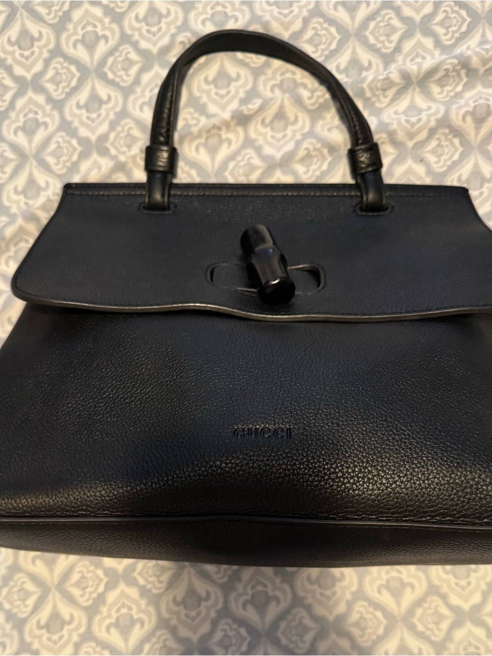 Gucci Black Leather Top-Handle Satchel with Bamboo Turn Lock